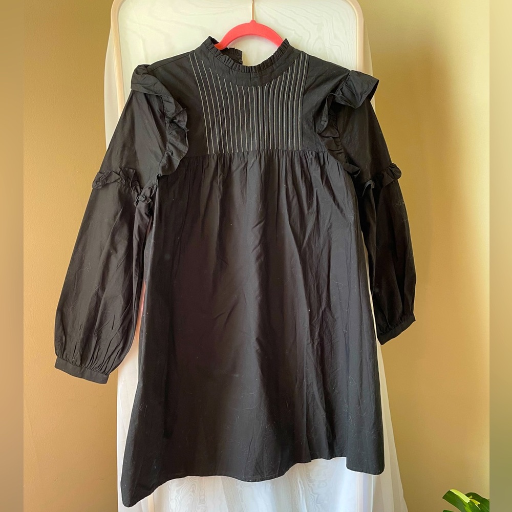Topshop Black Frilled Long-sleeved Babydoll Dress